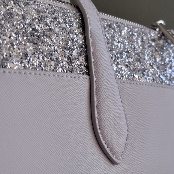 NWT Kate Spade K8706 Flash Glitter Tote Gray Saffiano Silver Glitter - Picture 4 of 16